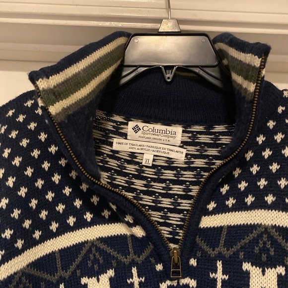 Vintage Columbia Arctic Print Quarter Zip Christmas Sweater Men’s Size XL - Picture 3 of 6
